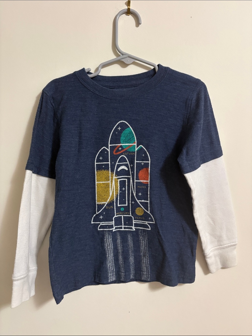 jumping beans Navy Space Shuttle Graphic Long Sleeve Top with White Sleeves